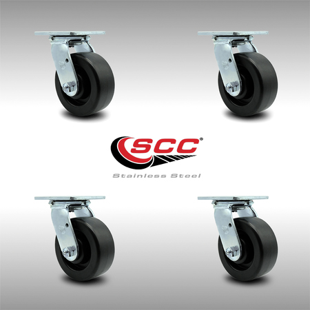 Service Caster 5 Inch Stainless Steel Polyolefin Wheel Swivel Caster Set with Roller Bearings SCC-SS30S520-POR-4